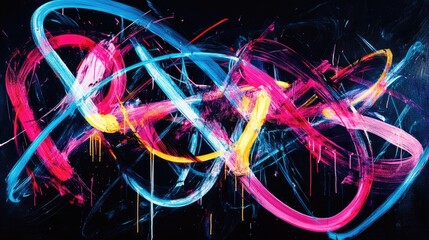 Poster - A modern abstract artwork featuring bright neon lights against a dark black background.