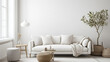 © Elmin - A white living room with a sofa, designed in a simple, modern Scandinavian style.
