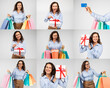 © Prostock-studio - A cheerful woman holds colorful shopping bags and elegantly wrapped gifts, clearly enjoying a successful shopping spree. Her joyful expressions convey excitement and satisfaction