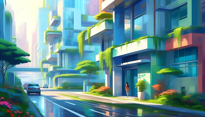 Minimalist modern city background, merging architectural aesthetics with natural light and shadow.