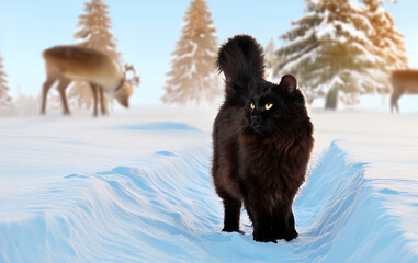 Sticker - crossbred of maine coon in winter