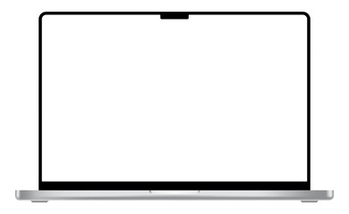 Fototapete - Apple MacBook Pro modern laptop mockup template with blank display and black frame. Notebook device with notch and silver touchpad. Product advertisement and showcase object. Vector illustration