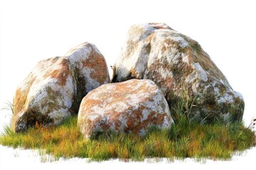 The large stones are on the grass isolated on white background.clipping path.