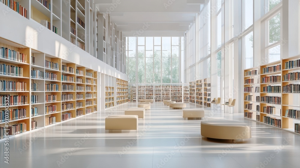 Modern library or bookstore interior with Learning and coworking space ...