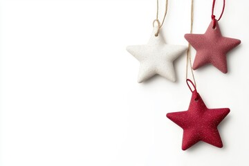 Christmas star ornaments isolated on white background, adding festive cheer to the decoration.