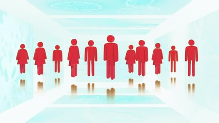 Poster - animation of network of red people icons over blue background