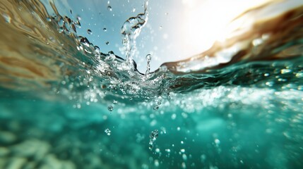 Underwater view with bubbles in sunlit blue water for spring-themed designs