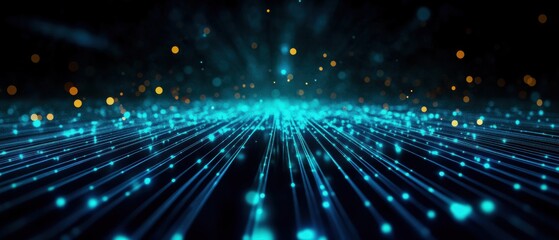 Aufkleber - A mesmerizing blue light effect showcasing radiant particles and beams against a dark background, perfect for tech-themed projects.