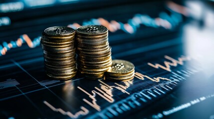 stack of coins with trading price graph growth.money business financial graph diagram of coin. finan