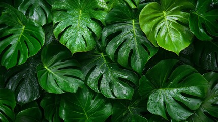 Wall Mural - Green leaves of a philodendron plant. Nature leaves green tropical forest backgound concept