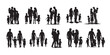 © Dasha Yurk - Vector set illustration: black silhouettes of people man and woman with children. Happy family.