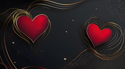 an elegant valentines day invitation card design featuring two red hearts adorned with golden swirls