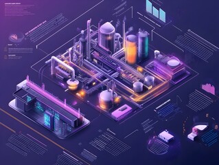 Poster - detailed futuristic isometric infographic showcasing the virtual twin concept for digital technology