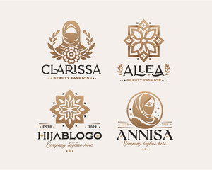 Beauty elegant hijab arabic woman logo design for business company