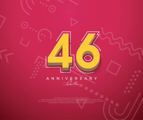 Wall Mural - 46th Anniversary with a cartoon design with a clean red background. Premium vector for poster, banner, celebration greeting.