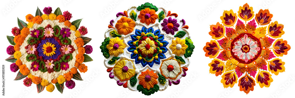Bright and vibrant rangoli art with multiple colors and intricate ...