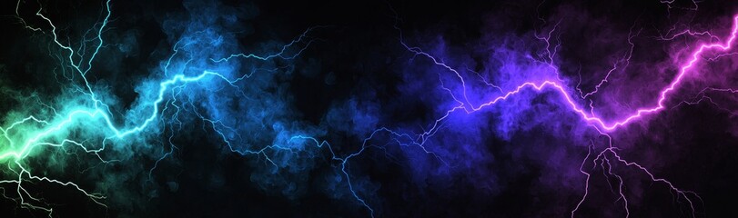 Lightning bolts and vertical flashes of lightning on black background. Realistic 3D illustration set of a storm energy effect.