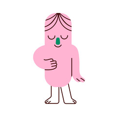 Poster - Geometric character. Abstract cute funny figure, shape with closed eyes, smiling. Quirky happy peaceful comic element in modern style. Childish flat vector illustration isolated on white background