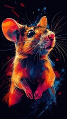 Sticker - Digital art style, a mouse or rat depicted with clean lines and vibrant hues, featuring a modern and sleek design that highlights its charming features.