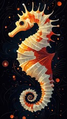 Sticker - A seahorse illustrated in digital art style, showcasing sharp lines and vibrant colors to emphasize its unique and captivating appearance.