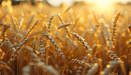 Wall Mural - Sunlit Golden Wheat Field Closeup Emphasizing Abundant Harvest and Vibrant Rural Agriculture Under a Bright Summer Sky