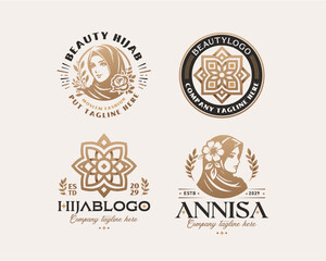 Beauty elegant hijab arabic woman logo design for business company