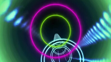 Poster - glowing concentric circles animation with light effects over dark background