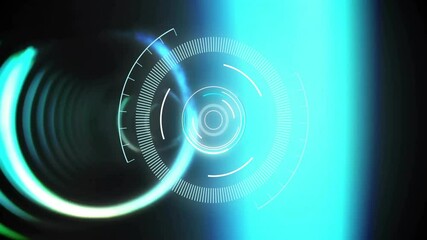 Sticker - Futuristic circular interface animation over abstract green and blue light streaks