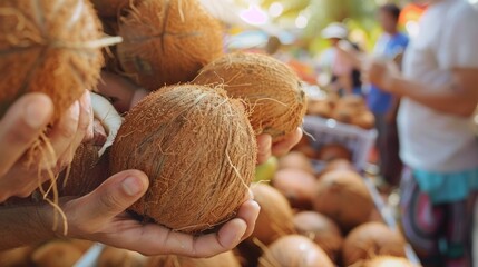 Wall Mural - A person is holding a coconut in their hand