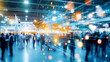 © Studios - Background of an expo or convention with blurred individuals in an exposition hall Concept image for a international exhibition conference center corporate marketing or event fair Generative ai