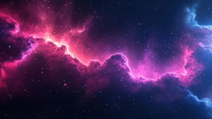 Wall Mural - A cosmic scene of a nebula under starry night sky, deep dark blue with purples and pinks.
