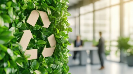 Green Office with Recycle Symbol and Blurred Background