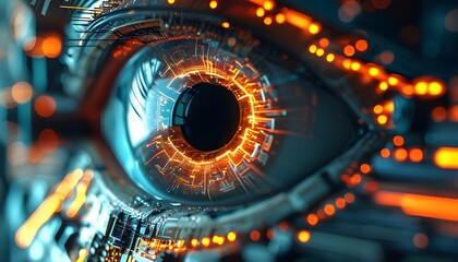 Canvas Print - mesmerizing closeup of eyes featuring glowing semiconductor circuits and advanced tech integration i