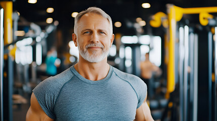 Wall Mural - Full-figured caucasian middle-aged man exercising in gym