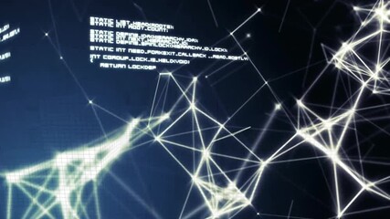Poster - Network connections and programming code, data processing animation