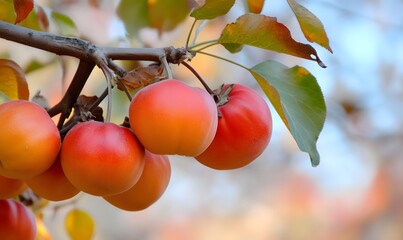 Wall Mural - The persimmon trees are full of red and orange fruits, Generative AI 