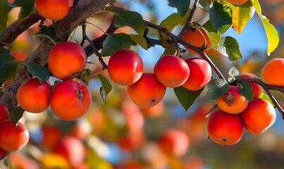 Wall Mural - The persimmon trees are full of red and orange fruits, Generative AI 