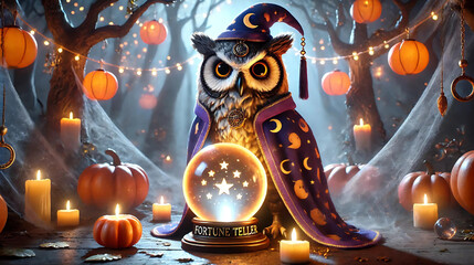 Fototapete - Funny cartoon Halloween pumpkins and ghosts with window decoration