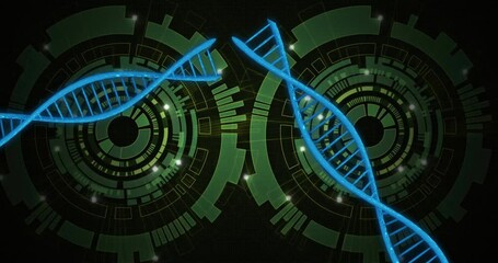 Poster - DNA strands and digital circuits, scientific data processing animation