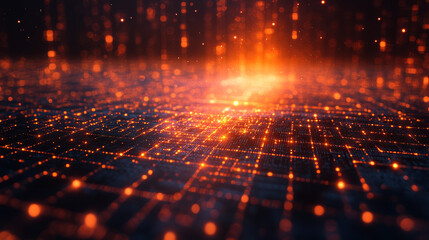 Wall Mural - a vibrant digital landscape filled with glowing orange and blue lights, representing innovative fina