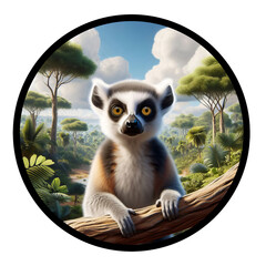 A circular 3D rendered illustration of a Ring-tailed Lemur, isolated on a transparent background
