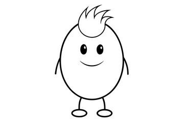 Wall Mural - Egg character line art with casual cool hair vector art illustration