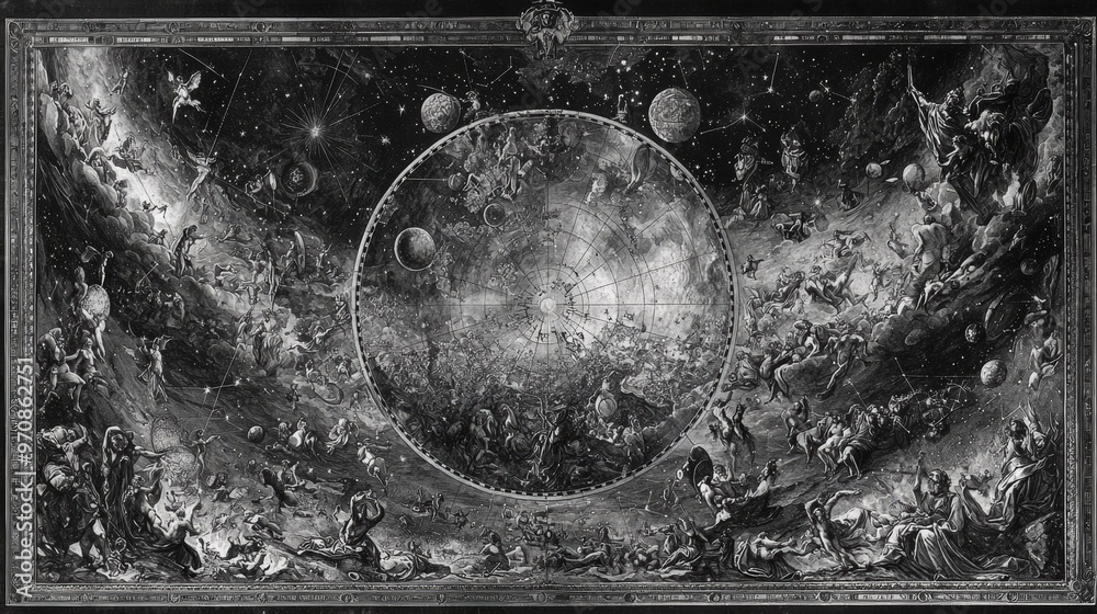 Antique Celestial Map with Zodiac Signs and Constellations Stock ...