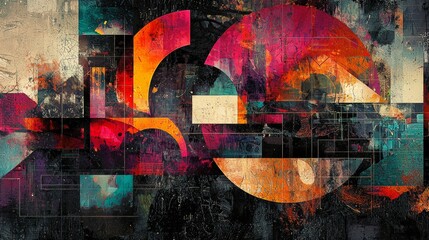 Wall Mural - Abstract Geometric Art with Red  Orange and Green Colors