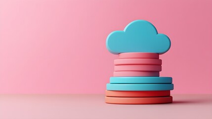 Cloud Computing Abstract Pink Background 3D Illustration