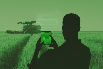 Poster - The smart farming concept is controlled by a futuristic smartphone by the farmer.