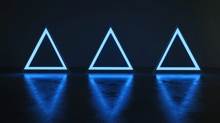 Leinwandbilder - Triangular blue digital portal with bright lines. Future concept technological background. Virtual tunnel with abstract data flow.