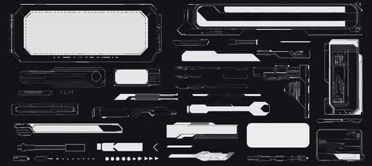 Wall Mural - Digital futuristic HUD elements. Arrows, callouts, information blocks, squares, headers abstract geometric elements for modern user interfaces.