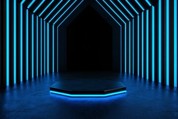 Leinwandbilder - Black abstract background, product stand for presentation, sci-fi futuristic background.