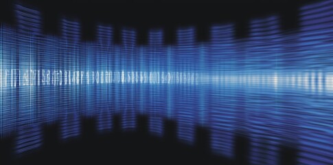 Fototapete - An abstract wide blue digital grid wallpaper blurry business interface. A technology, communication, connection, web and science concept. 3D rendering.
